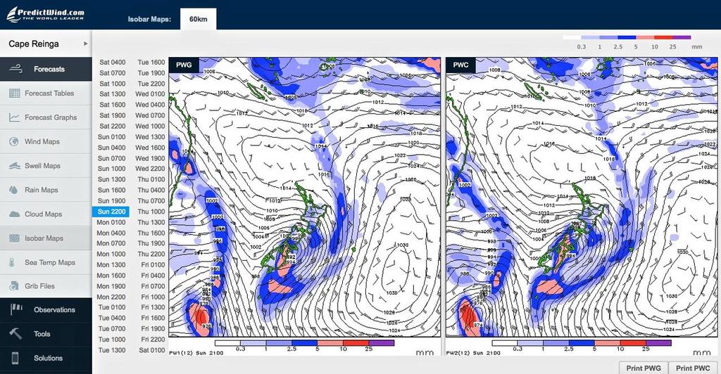 Isobar map Sunday 2200hrs  - PredictWind March 16, 2014 - Cyclone Lusi,  © PredictWind http://www.predictwind.com